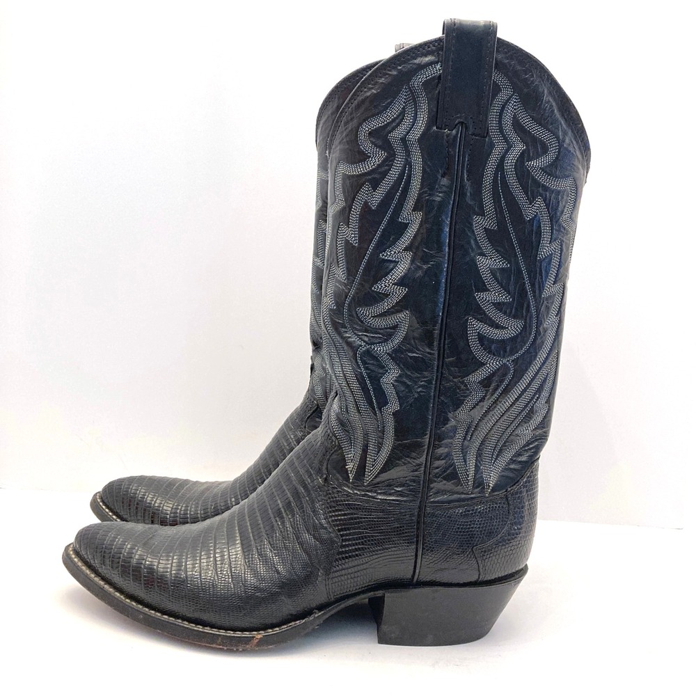 Vtg Justin 8311 Black Lizard Leather Western Cowboy Boots Mens 7.5 EE Wide